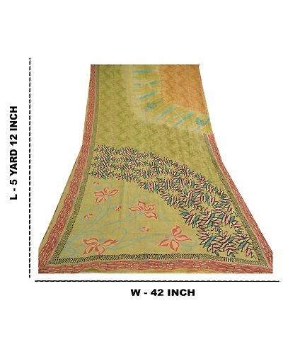 Sanskriti Vintage Multi Sarees Pure Georgette Silk Print Sari 5Yd Craft Fabric, PRG-10355-Multi-Printed Floral Design-Pure Georgette Silk-3