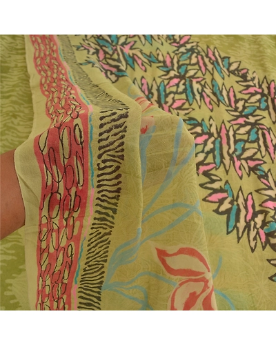 Sanskriti Vintage Multi Sarees Pure Georgette Silk Print Sari 5Yd Craft Fabric, PRG-10355-Multi-Printed Floral Design-Pure Georgette Silk-4
