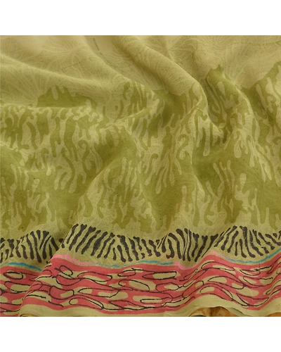 Sanskriti Vintage Multi Sarees Pure Georgette Silk Print Sari 5Yd Craft Fabric, PRG-10355-Multi-Printed Floral Design-Pure Georgette Silk-6