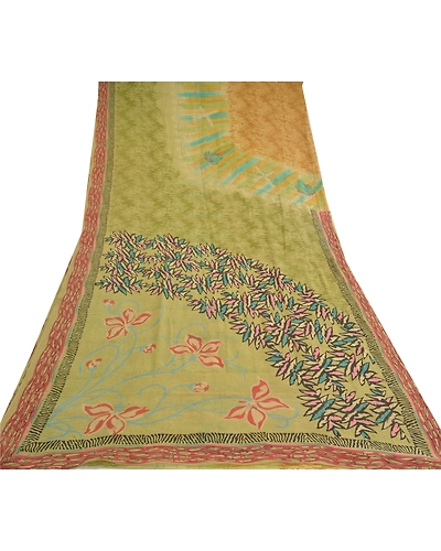 Sanskriti Vintage Multi Sarees Pure Georgette Silk Print Sari 5Yd Craft Fabric, PRG-10355-Multi-Printed Floral Design-Pure Georgette Silk-8