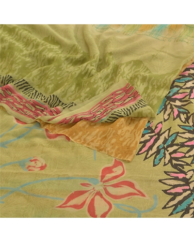 Sanskriti Vintage Multi Sarees Pure Georgette Silk Print Sari 5Yd Craft Fabric, PRG-10355-Multi-Printed Floral Design-Pure Georgette Silk-9