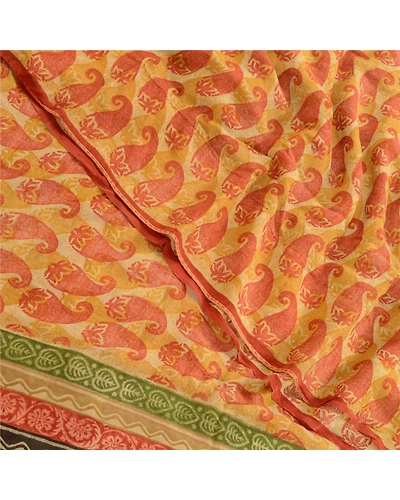 Sanskriti Vintage Saffron Pure Georgette Silk Sarees Printed Sari Craft Fabric, PRG-1048-Saffron-Printed Floral Design-Pure Georgette Silk-1