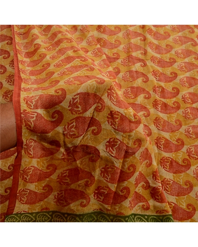 Sanskriti Vintage Saffron Pure Georgette Silk Sarees Printed Sari Craft Fabric, PRG-1048-Saffron-Printed Floral Design-Pure Georgette Silk-4