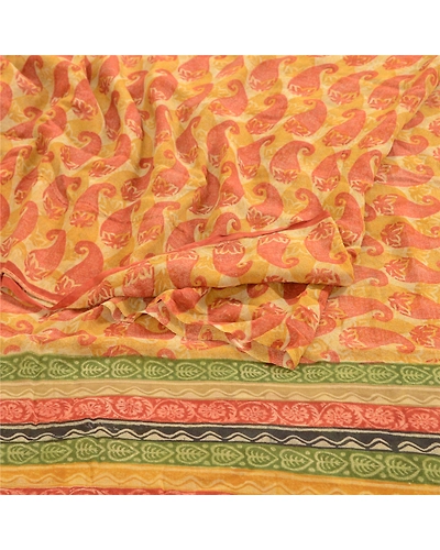 Sanskriti Vintage Saffron Pure Georgette Silk Sarees Printed Sari Craft Fabric, PRG-1048-Saffron-Printed Floral Design-Pure Georgette Silk-9