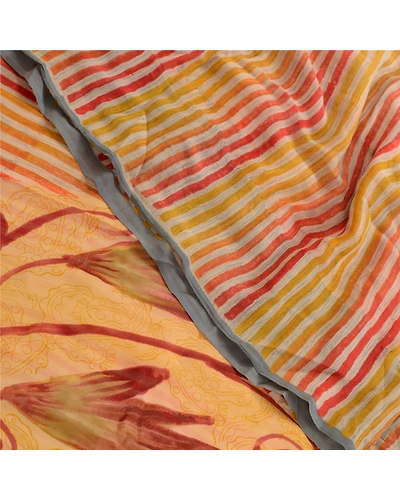Sanskriti Vintage Multi Pure Georgette Silk Sarees Printed Sari 5Yd Craft Fabric, PRG-1055-Multi-Printed Floral Design-Pure Georgette Silk-1