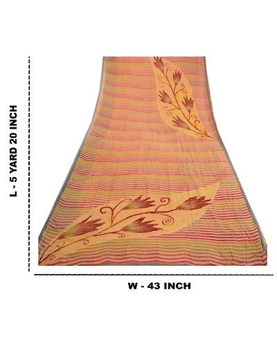 Sanskriti Vintage Multi Pure Georgette Silk Sarees Printed Sari 5Yd Craft Fabric, PRG-1055-Multi-Printed Floral Design-Pure Georgette Silk-3