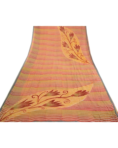 Sanskriti Vintage Multi Pure Georgette Silk Sarees Printed Sari 5Yd Craft Fabric, PRG-1055-Multi-Printed Floral Design-Pure Georgette Silk-8