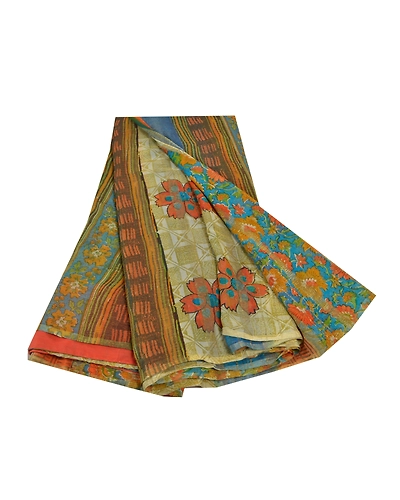 Sanskriti Vintage Sarees Pure Georgette Silk Printed Woven Sari 5Yd Craft Fabric, PRG-8790-Multi-Printed Floral Design-Pure Georgette Silk-2