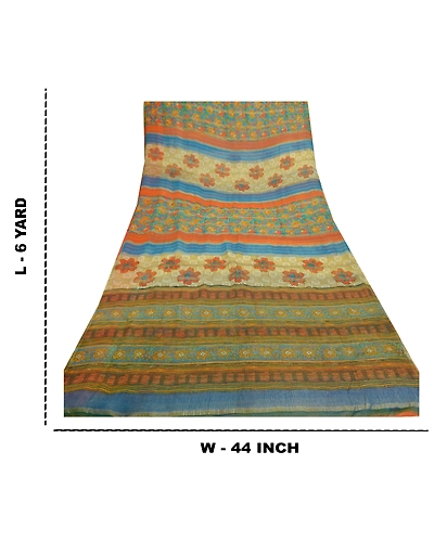Sanskriti Vintage Sarees Pure Georgette Silk Printed Woven Sari 5Yd Craft Fabric, PRG-8790-Multi-Printed Floral Design-Pure Georgette Silk-3