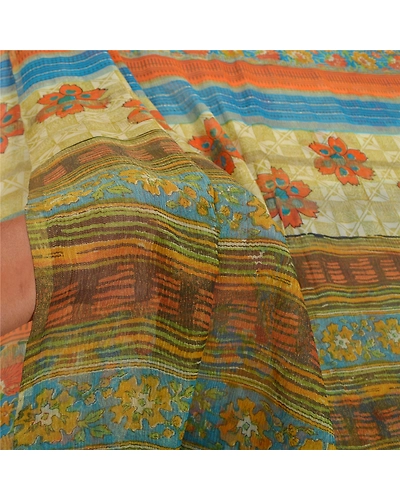 Sanskriti Vintage Sarees Pure Georgette Silk Printed Woven Sari 5Yd Craft Fabric, PRG-8790-Multi-Printed Floral Design-Pure Georgette Silk-4
