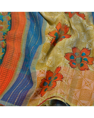 Sanskriti Vintage Sarees Pure Georgette Silk Printed Woven Sari 5Yd Craft Fabric, PRG-8790-Multi-Printed Floral Design-Pure Georgette Silk-6