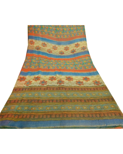 Sanskriti Vintage Sarees Pure Georgette Silk Printed Woven Sari 5Yd Craft Fabric, PRG-8790-Multi-Printed Floral Design-Pure Georgette Silk-8