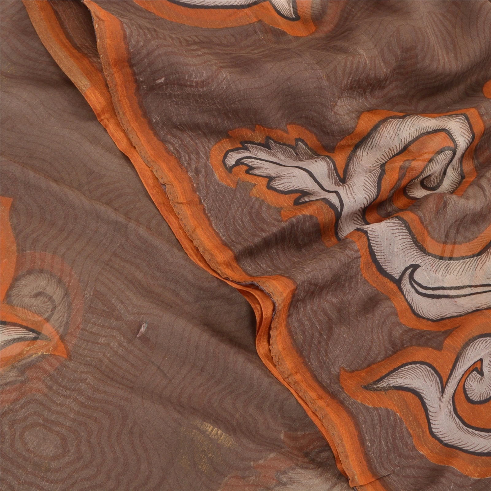 Sanskriti Vintage Brown Sarees Chiffon Printed Sari 5Yd Floral Craft Fabric, PRG-8794-Brown-Printed Floral Design-Chiffon-1