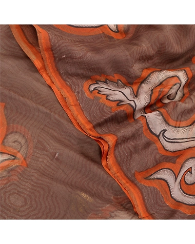 Sanskriti Vintage Brown Sarees Chiffon Printed Sari 5Yd Floral Craft Fabric, PRG-8794-Brown-Printed Floral Design-Chiffon-1