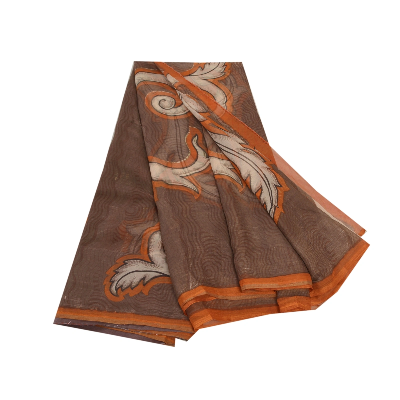 Sanskriti Vintage Brown Sarees Chiffon Printed Sari 5Yd Floral Craft Fabric, PRG-8794-Brown-Printed Floral Design-Chiffon-2