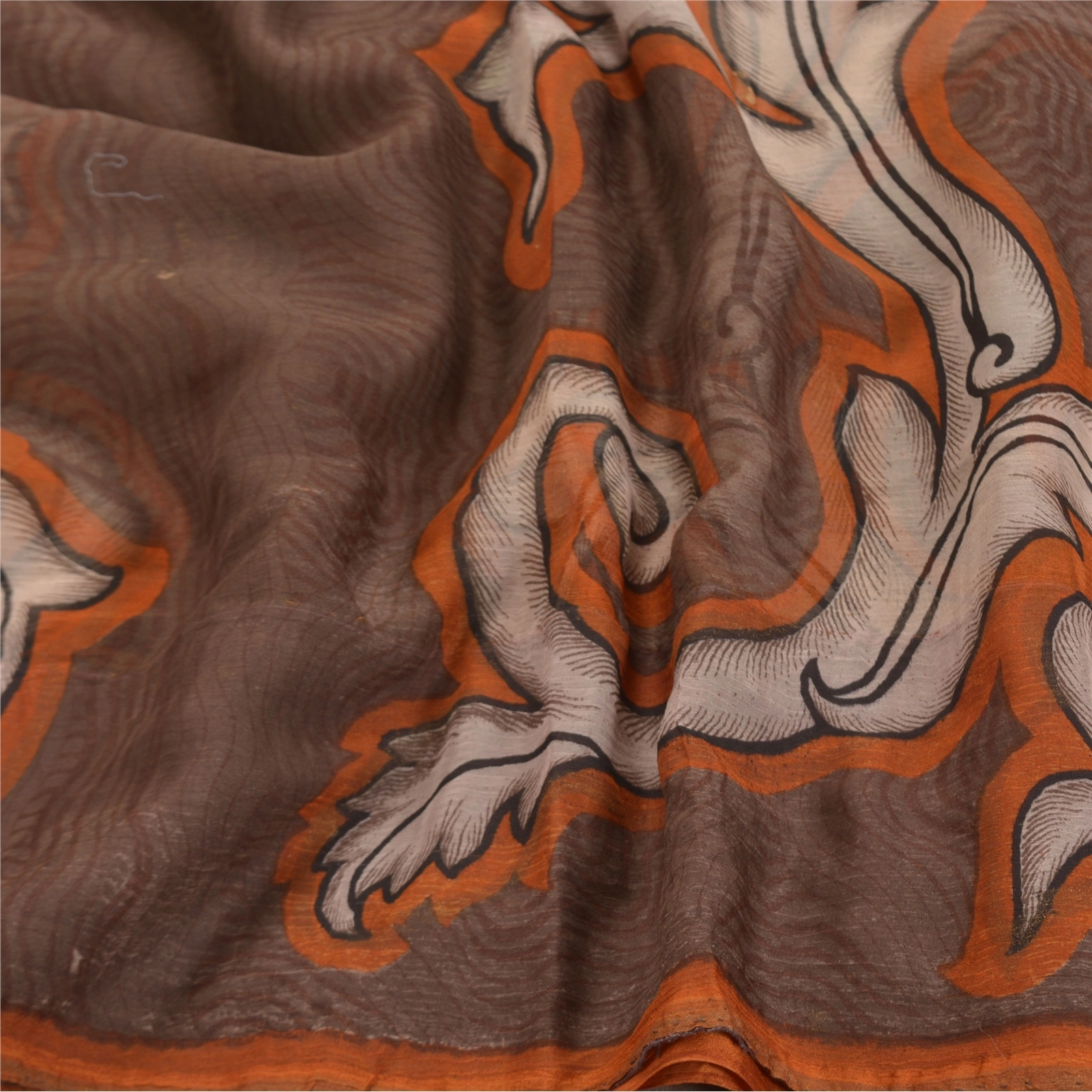 Sanskriti Vintage Brown Sarees Chiffon Printed Sari 5Yd Floral Craft Fabric, PRG-8794-Brown-Printed Floral Design-Chiffon-6