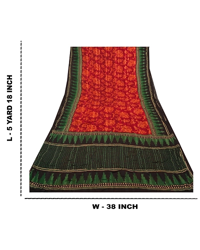 Sanskriti Vintage Dark Red Sarees Blend Georgette Printed Sari 5 Yd Craft Fabric, PRG-8798-Dark Red-Printed Floral Design-Blend Georgette-3