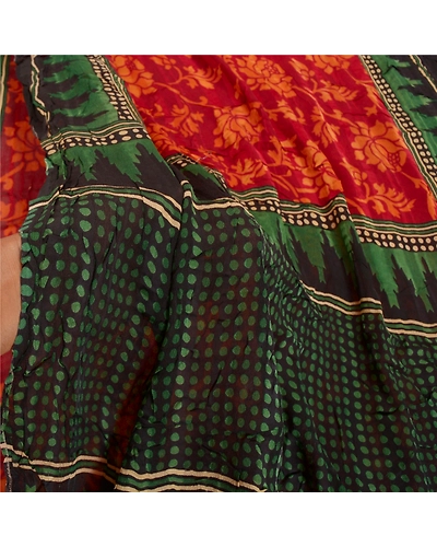 Sanskriti Vintage Dark Red Sarees Blend Georgette Printed Sari 5 Yd Craft Fabric, PRG-8798-Dark Red-Printed Floral Design-Blend Georgette-4