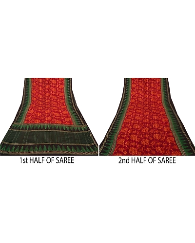 Sanskriti Vintage Dark Red Sarees Blend Georgette Printed Sari 5 Yd Craft Fabric, PRG-8798-Dark Red-Printed Floral Design-Blend Georgette-5