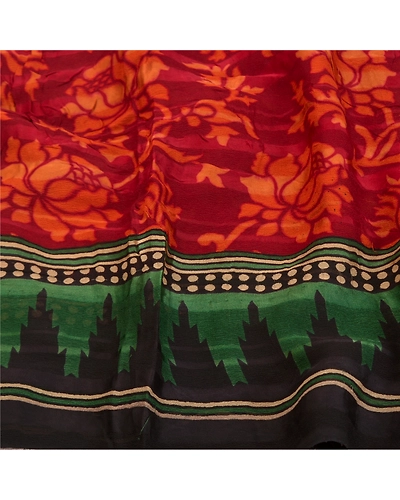 Sanskriti Vintage Dark Red Sarees Blend Georgette Printed Sari 5 Yd Craft Fabric, PRG-8798-Dark Red-Printed Floral Design-Blend Georgette-6