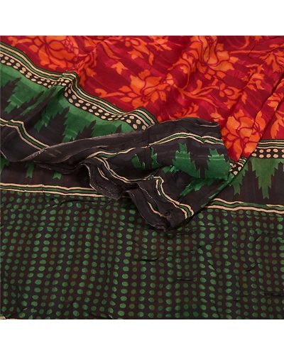 Sanskriti Vintage Dark Red Sarees Blend Georgette Printed Sari 5 Yd Craft Fabric, PRG-8798-Dark Red-Printed Floral Design-Blend Georgette-7