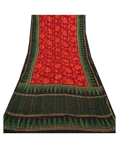 Sanskriti Vintage Dark Red Sarees Blend Georgette Printed Sari 5 Yd Craft Fabric, PRG-8798-Dark Red-Printed Floral Design-Blend Georgette-8