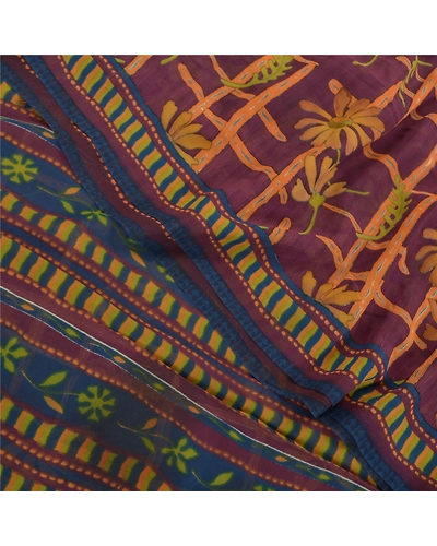 Sanskriti Vintage Purple Sarees Pure Georgette Silk Printed Sari Craft Fabric, PRG-8800-Purple-Printed Floral Design-Pure Georgette Silk-1