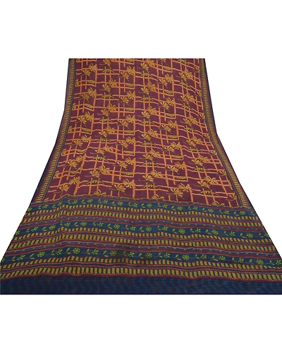 Sanskriti Vintage Purple Sarees Pure Georgette Silk Printed Sari Craft Fabric, PRG-8800-Purple-Printed Floral Design-Pure Georgette Silk-8