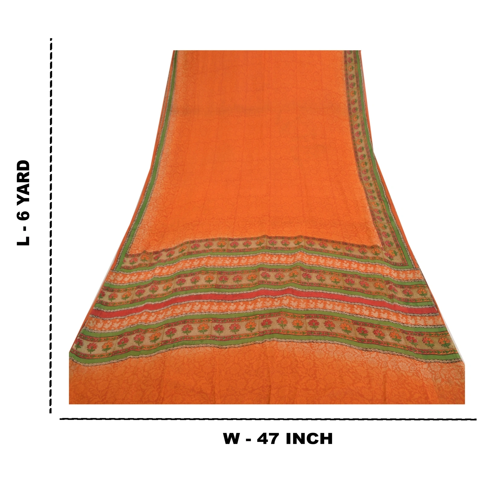 Sanskriti Vintage Sarees Pure Georgette Silk Printed Blouse Pc Sari Craft Fabric, PRG-8802-Orange-Printed Floral Design-Pure Georgette Silk-3