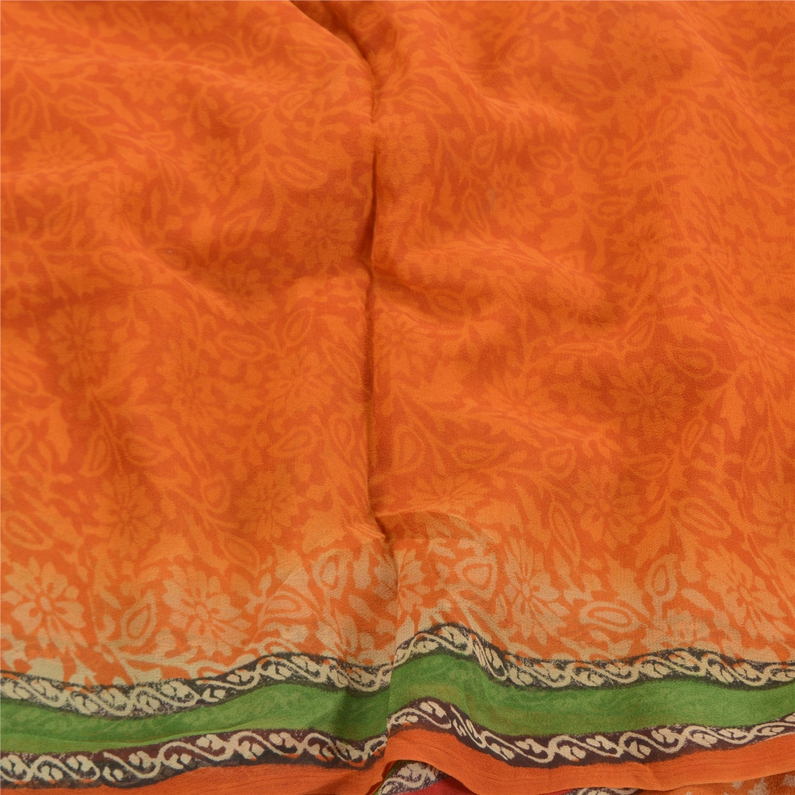 Sanskriti Vintage Sarees Pure Georgette Silk Printed Blouse Pc Sari Craft Fabric, PRG-8802-Orange-Printed Floral Design-Pure Georgette Silk-4