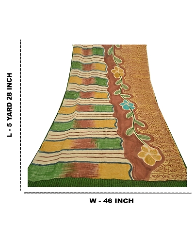 Sanskriti Vintage Brown Sarees Pure Georgette Silk Printed Sari 5Yd Craft Fabric, PRG-8806-Brown-Printed Floral Design-Pure Georgette Silk-3