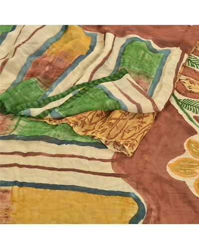 Sanskriti Vintage Brown Sarees Pure Georgette Silk Printed Sari 5Yd Craft Fabric, PRG-8806-Brown-Printed Floral Design-Pure Georgette Silk-7