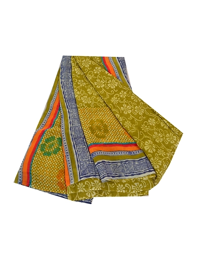Sanskriti Vintage Green Sarees Pure Georgette Silk Printed Sari 5Yd Craft Fabric, PRG-8809-Green-Printed Floral Design-Pure Georgette Silk-2