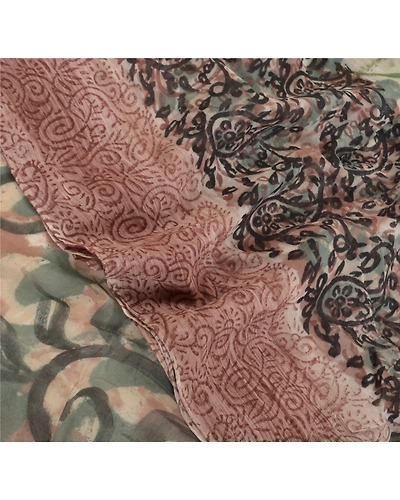 Sanskriti Vintage Cream Saree Blend Georgette Printed Sari 5 Yard Craft Fabric, PRG-8830-Cream-Printed Floral Design-Blend Georgette-1
