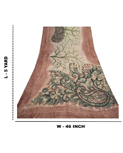 Sanskriti Vintage Cream Saree Blend Georgette Printed Sari 5 Yard Craft Fabric, PRG-8830-Cream-Printed Floral Design-Blend Georgette-4