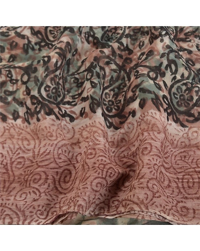Sanskriti Vintage Cream Saree Blend Georgette Printed Sari 5 Yard Craft Fabric, PRG-8830-Cream-Printed Floral Design-Blend Georgette-7
