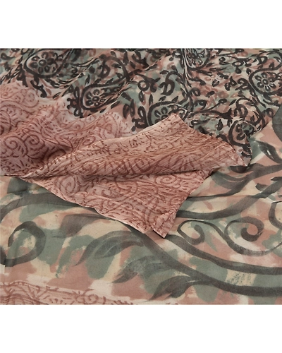 Sanskriti Vintage Cream Saree Blend Georgette Printed Sari 5 Yard Craft Fabric, PRG-8830-Cream-Printed Floral Design-Blend Georgette-8