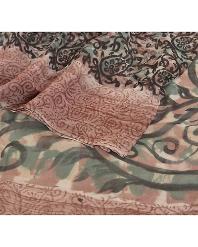 Sanskriti Vintage Cream Saree Blend Georgette Printed Sari 5 Yard Craft Fabric, PRG-8830-Cream-Printed Floral Design-Blend Georgette-10