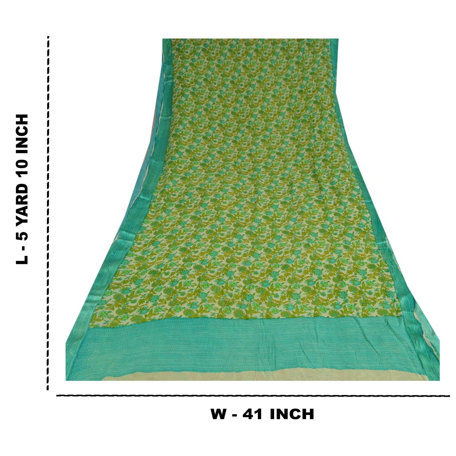 Sanskriti Vintage Green Sarees Blend Georgette Fabric Craft Printed 5 Yard Sari, PRG-8831-Green &amp; Cream-Printed Work-Blend Georgette-3