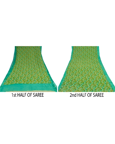 Sanskriti Vintage Green Sarees Blend Georgette Fabric Craft Printed 5 Yard Sari, PRG-8831-Green &amp; Cream-Printed Work-Blend Georgette-5