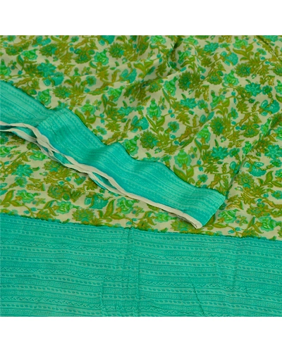 Sanskriti Vintage Green Sarees Blend Georgette Fabric Craft Printed 5 Yard Sari, PRG-8831-Green &amp; Cream-Printed Work-Blend Georgette-9