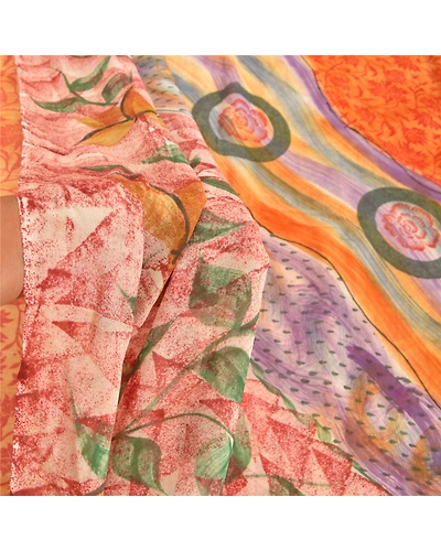 Sanskriti Vintage Red Saree Blend Georgette Printed Sari 5 Yard Craft Fabric, PRG-8855-Red-Printed Floral Design-Blend Georgette-4