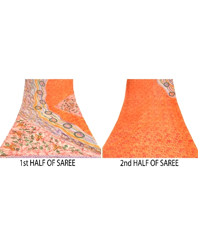 Sanskriti Vintage Red Saree Blend Georgette Printed Sari 5 Yard Craft Fabric, PRG-8855-Red-Printed Floral Design-Blend Georgette-5