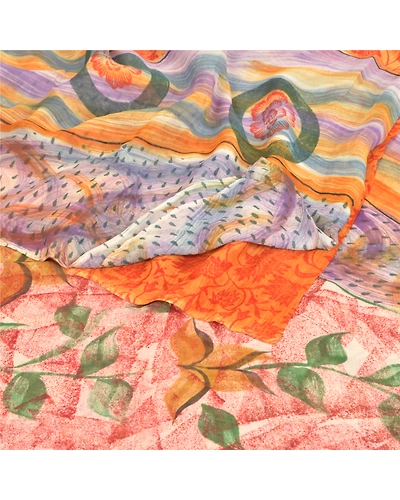 Sanskriti Vintage Red Saree Blend Georgette Printed Sari 5 Yard Craft Fabric, PRG-8855-Red-Printed Floral Design-Blend Georgette-7
