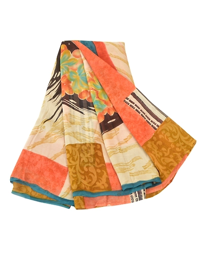 Sanskriti Vintage Indian Sarees Pure Georgette Silk Printed Sari Craft Fabric, PRG-8863-Multi-Printed Floral Design-Pure Georgette Silk-2