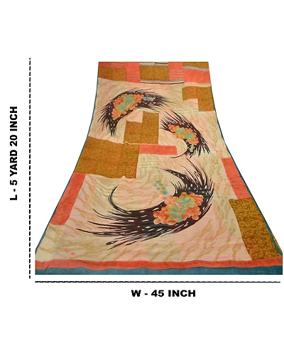 Sanskriti Vintage Indian Sarees Pure Georgette Silk Printed Sari Craft Fabric, PRG-8863-Multi-Printed Floral Design-Pure Georgette Silk-3