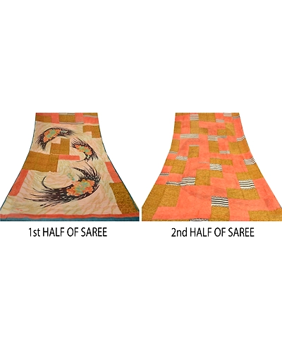 Sanskriti Vintage Indian Sarees Pure Georgette Silk Printed Sari Craft Fabric, PRG-8863-Multi-Printed Floral Design-Pure Georgette Silk-5