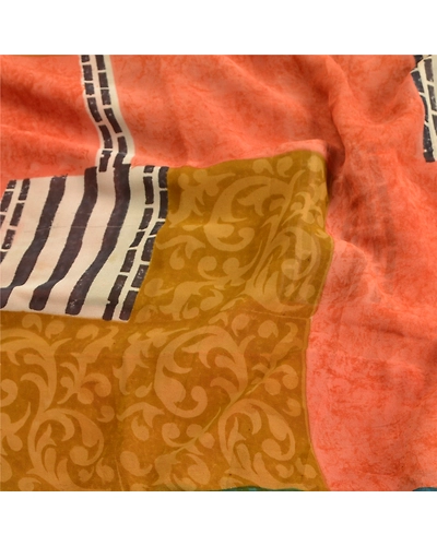 Sanskriti Vintage Indian Sarees Pure Georgette Silk Printed Sari Craft Fabric, PRG-8863-Multi-Printed Floral Design-Pure Georgette Silk-6