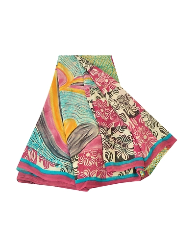 Sanskriti Vintage Indian Sarees Pure Georgette Silk Printed Sari Craft Fabric, PRG-8873-Multi-Printed Floral Design-Pure Georgette Silk-2