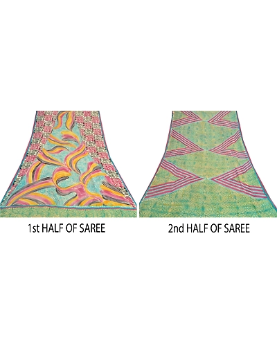 Sanskriti Vintage Indian Sarees Pure Georgette Silk Printed Sari Craft Fabric, PRG-8873-Multi-Printed Floral Design-Pure Georgette Silk-5